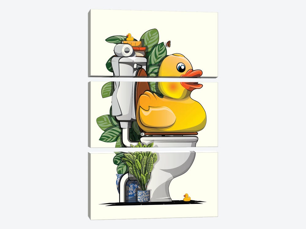 Rubber Duck On The Toilet by WyattDesign 3-piece Canvas Artwork