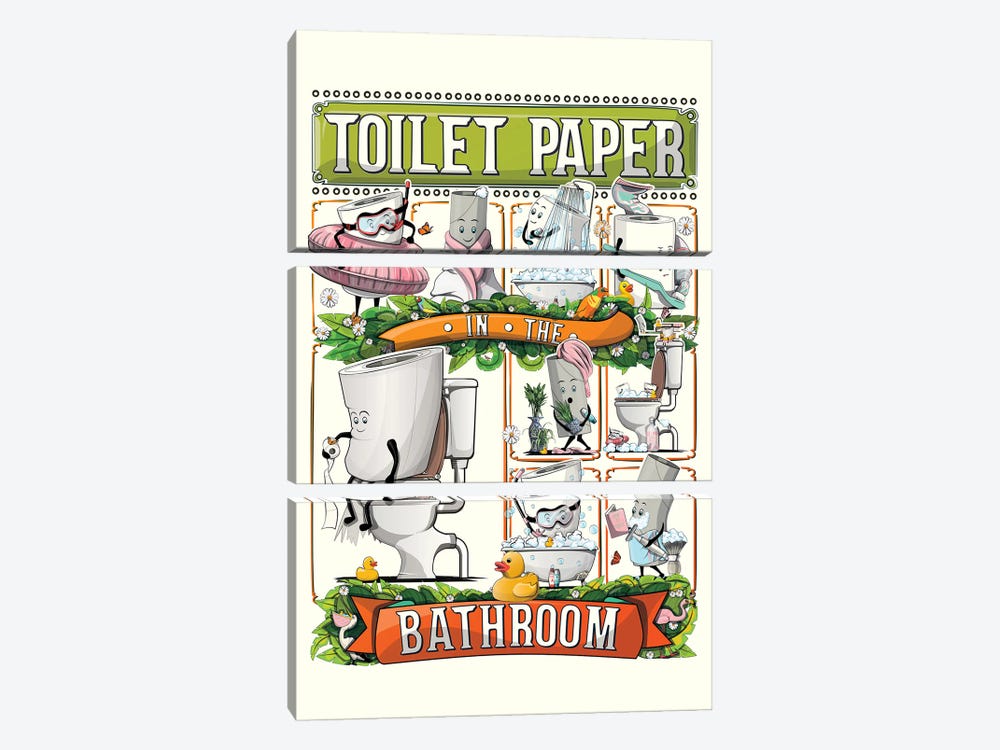Toilet Paper In The Bathroom by WyattDesign 3-piece Canvas Art Print