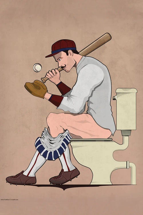 Baseball Player On The Toilet by WyattDesign wall art