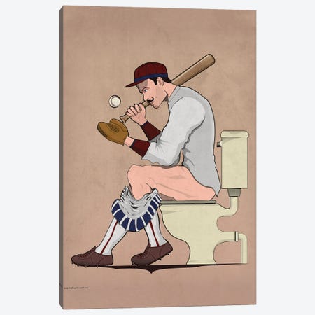 Baseball Player On The Toilet Canvas Print #WYD32} by WyattDesign Canvas Print