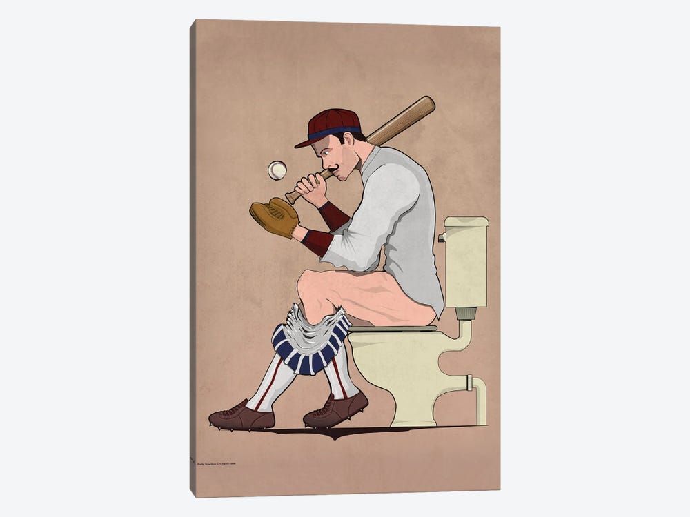 Baseball Player On The Toilet by WyattDesign 1-piece Art Print