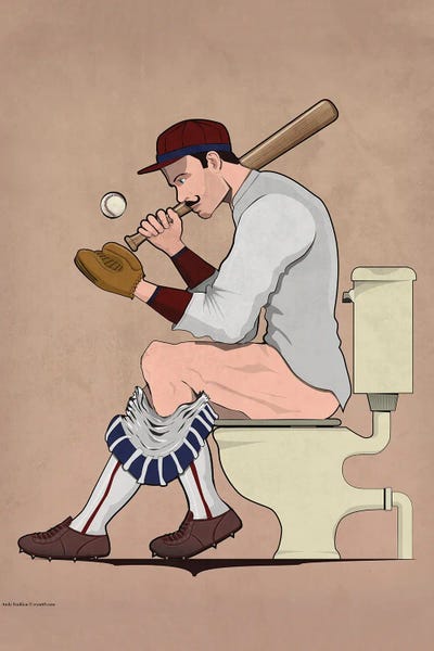 Bathroom Humor: Baseball Player On The Toilet by WyattDesign