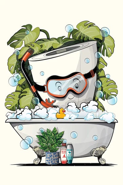 Toilet Paper Relaxing In Bubble Bath