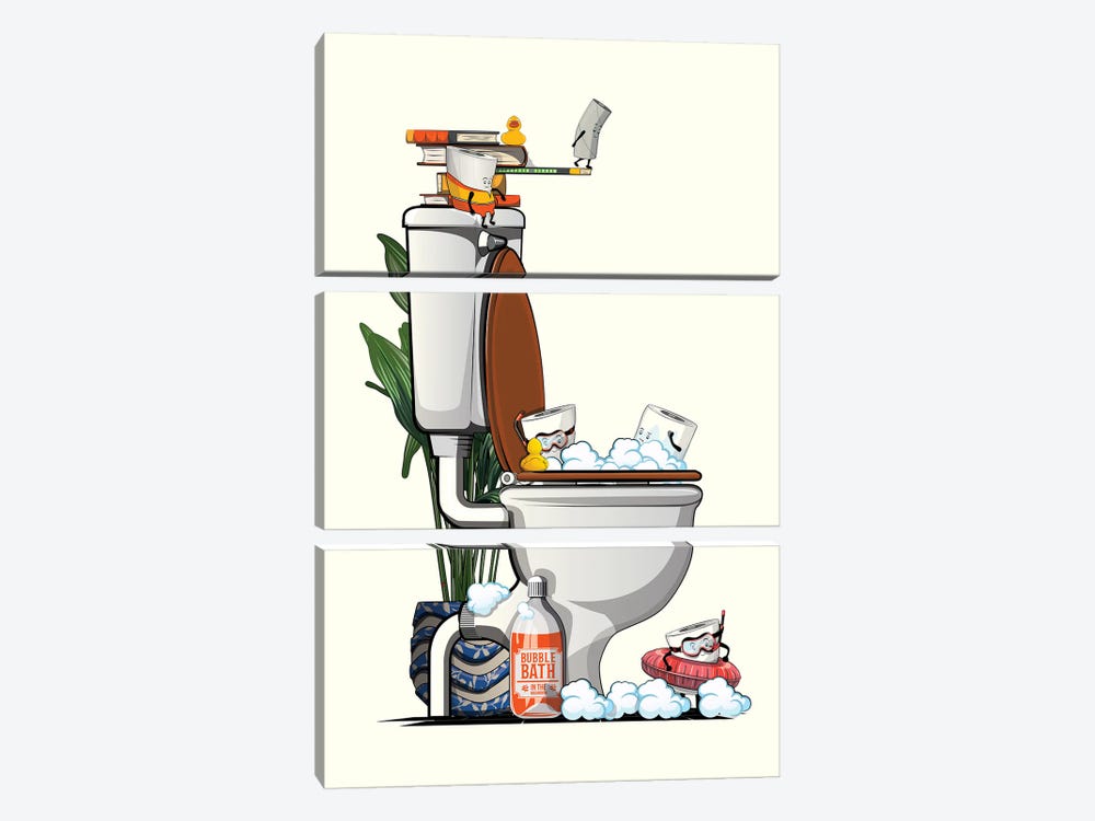 Toilet Paper Swimming In Toilet by WyattDesign 3-piece Art Print