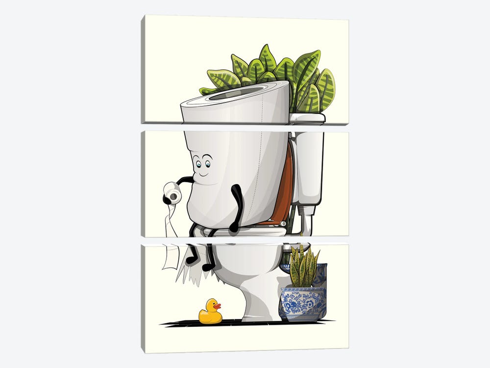 Toilet Roll Sitting On The Toilet by WyattDesign 3-piece Canvas Print
