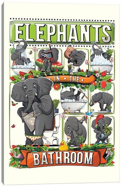 Elephants In The Bathroom Canvas Art Print - WyattDesign