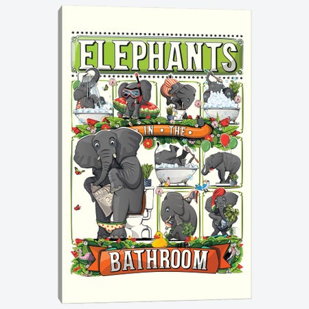 Elephants In The Bathroom Canvas Print #WYD339} by WyattDesign Canvas Artwork