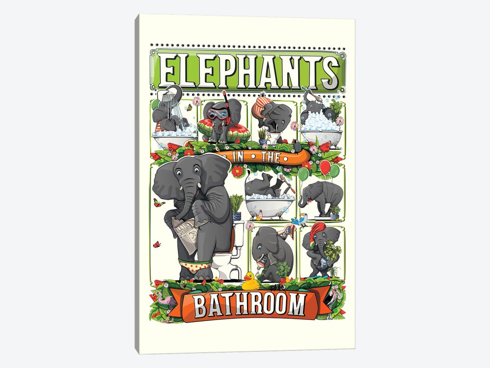 Elephants In The Bathroom by WyattDesign 1-piece Canvas Artwork