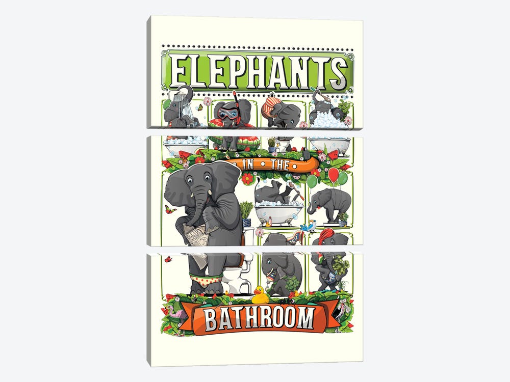 Elephants In The Bathroom by WyattDesign 3-piece Canvas Artwork