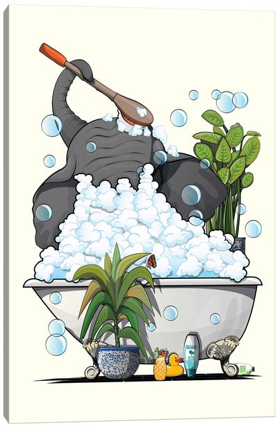 Elephant Relaxing In A Bubble Bath Canvas Art Print - WyattDesign