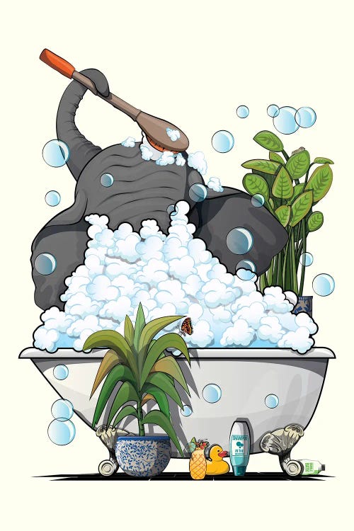 Elephant Relaxing In A Bubble Bath