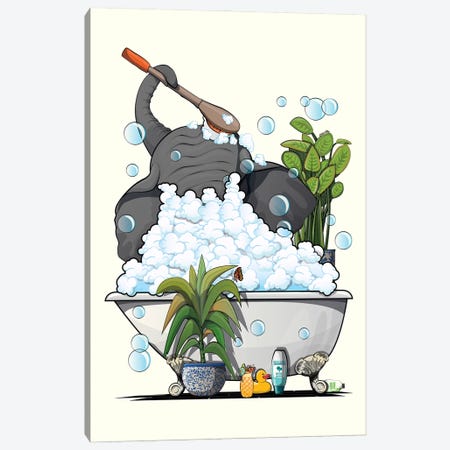 Elephant Relaxing In A Bubble Bath Canvas Print #WYD341} by WyattDesign Art Print