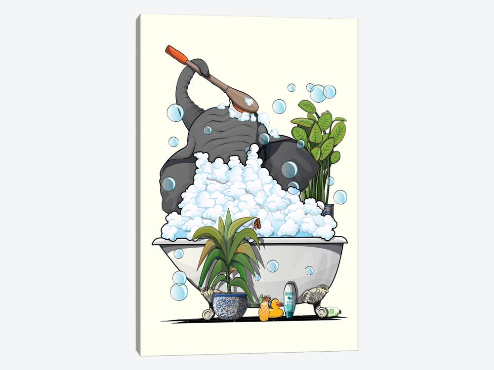 Elephant Relaxing In A Bubble Bath by WyattDesign 1-piece Canvas Print