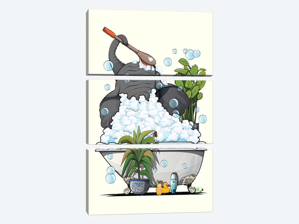 Elephant Relaxing In A Bubble Bath by WyattDesign 3-piece Art Print
