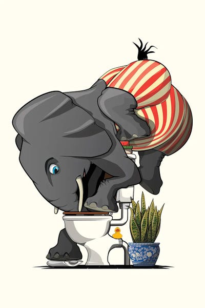 Elephant Drinking From The Toilet by WyattDesign multi panel art
