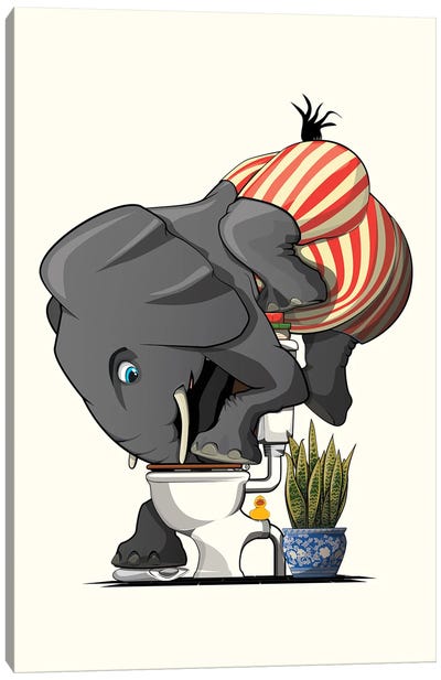 Elephant Drinking From The Toilet Canvas Art Print - WyattDesign