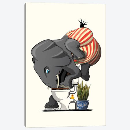 Elephant Drinking From The Toilet Canvas Print #WYD342} by WyattDesign Art Print