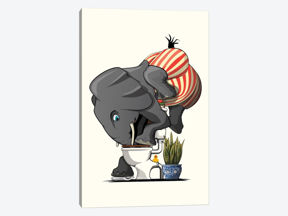 Elephant Drinking From The Toilet by WyattDesign 1-piece Canvas Art