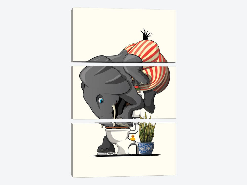 Elephant Drinking From The Toilet by WyattDesign 3-piece Canvas Art