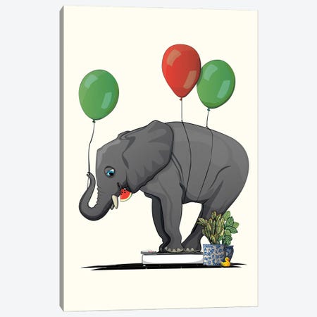 Elephant On Bathroom Scales Canvas Print #WYD343} by WyattDesign Canvas Print