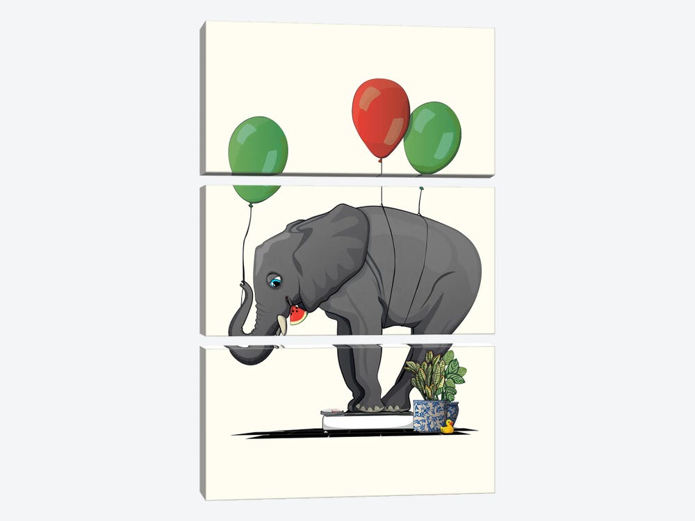 Elephant On Bathroom Scales by WyattDesign 3-piece Art Print