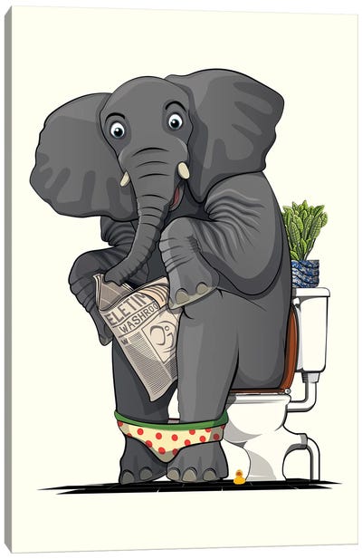 Elephant Sitting On Toilet Canvas Art Print - WyattDesign