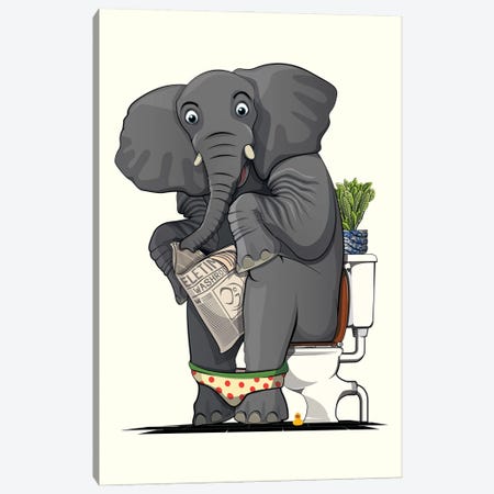 Elephant Sitting On Toilet Canvas Print #WYD344} by WyattDesign Canvas Art