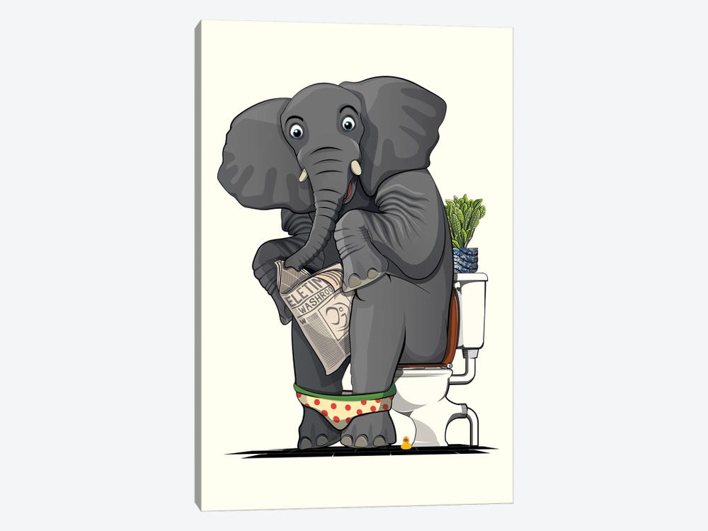 Elephant Sitting On Toilet by WyattDesign 1-piece Canvas Art
