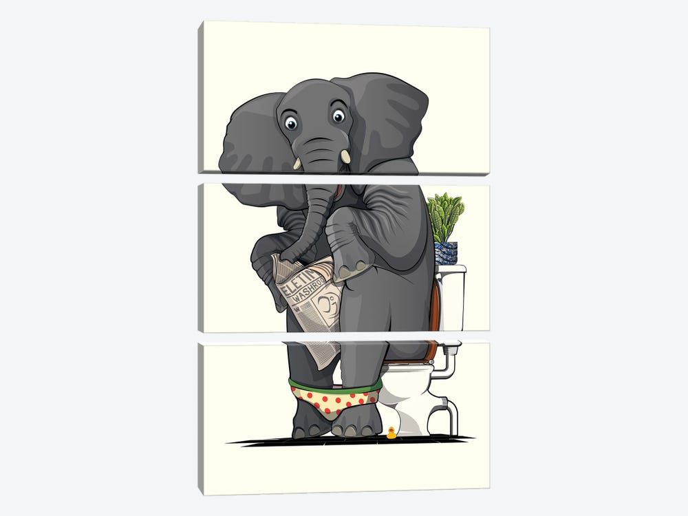 Elephant Sitting On Toilet by WyattDesign 3-piece Canvas Wall Art