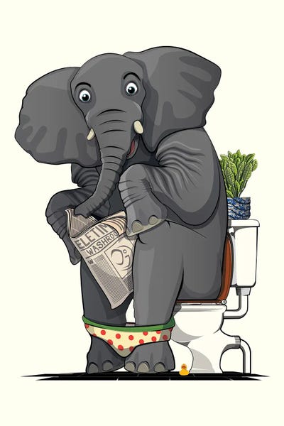 Bathroom Humor: Elephant Sitting On Toilet by WyattDesign