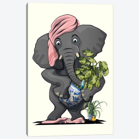 Naked Elephant In The Bathroom Canvas Print #WYD345} by WyattDesign Canvas Artwork