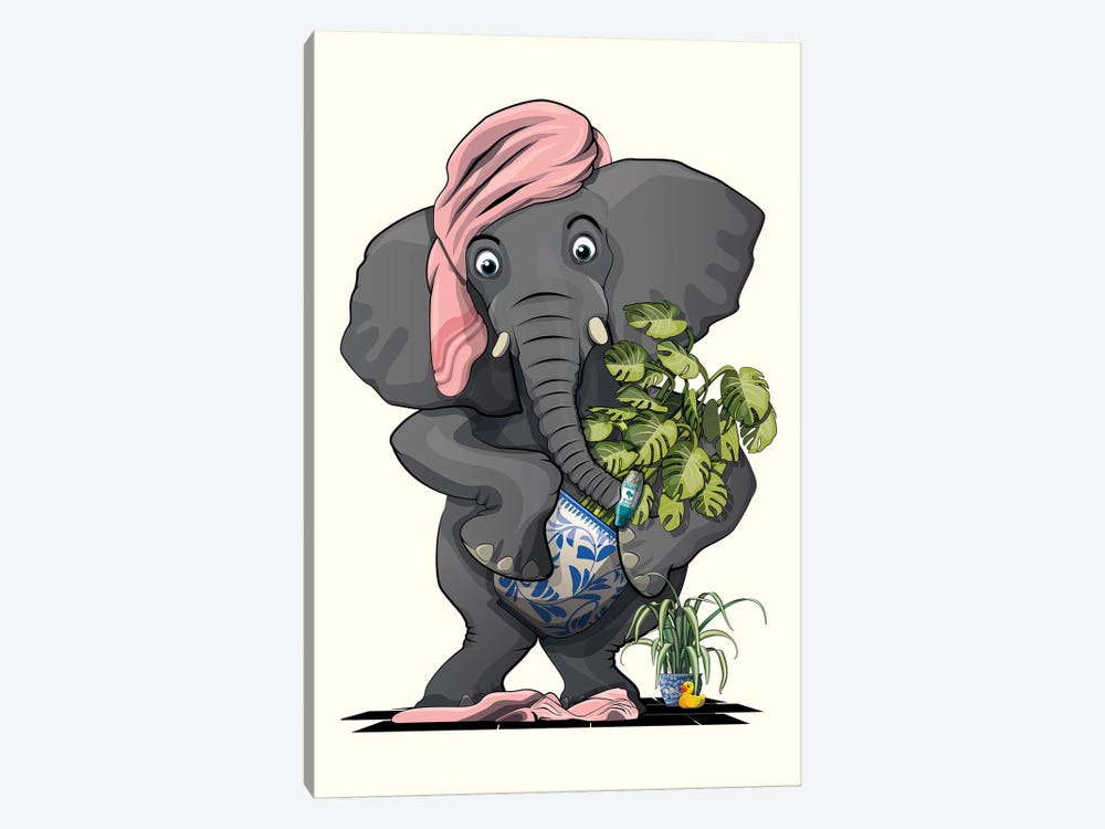Naked Elephant In The Bathroom by WyattDesign 1-piece Canvas Art Print