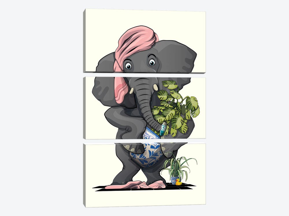Naked Elephant In The Bathroom by WyattDesign 3-piece Canvas Print