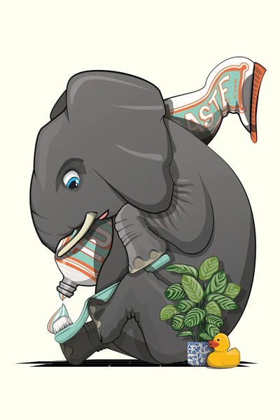 Elephant Brushing Teeth In The Bathroom by WyattDesign multi panel art