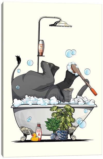 Elephant In The Bath, Washing Feet Canvas Art Print - WyattDesign