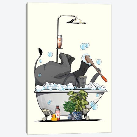 Elephant In The Bath, Washing Feet Canvas Print #WYD347} by WyattDesign Canvas Art