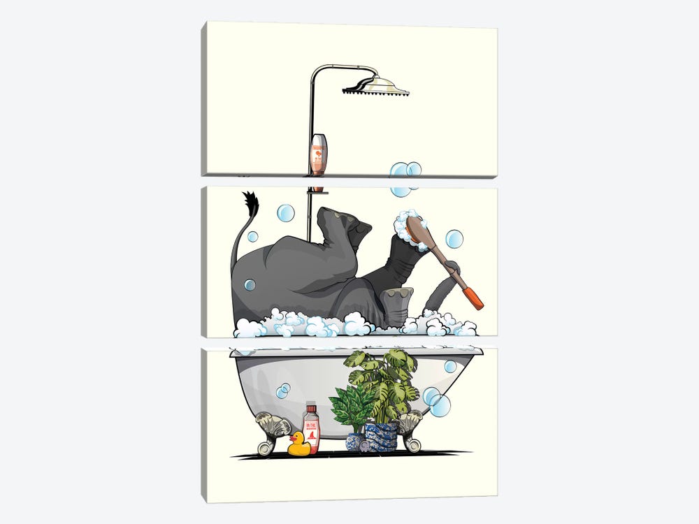Elephant In The Bath, Washing Feet by WyattDesign 3-piece Canvas Art Print
