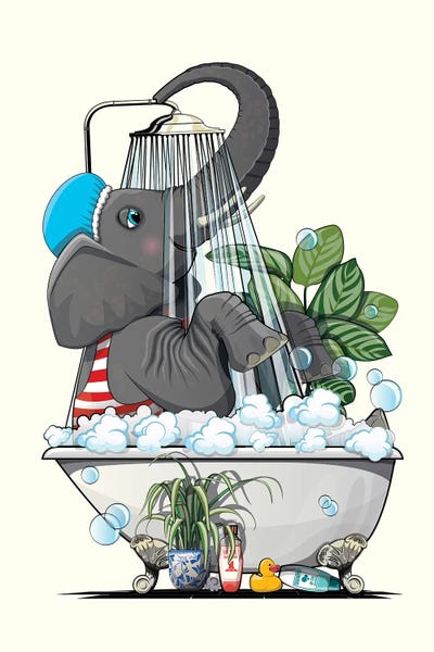 Elephant In The Shower Canvas Print By WyattDesign | ICanvas