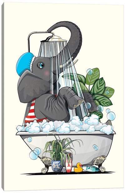 Elephant In The Shower Canvas Art Print - WyattDesign