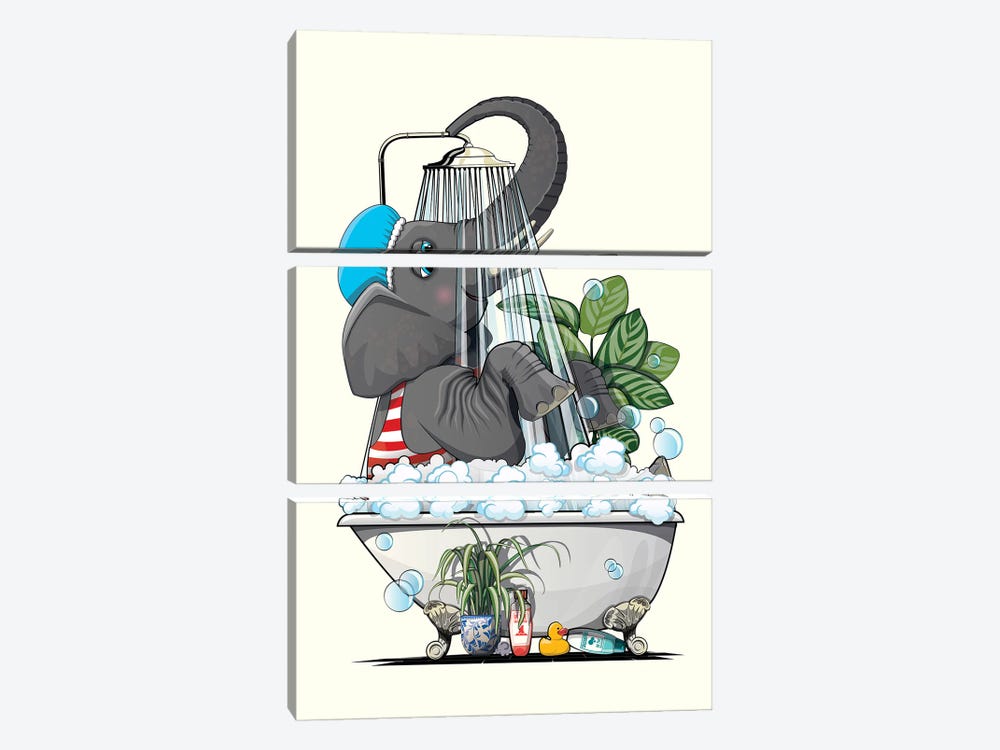 Elephant In The Shower by WyattDesign 3-piece Canvas Wall Art