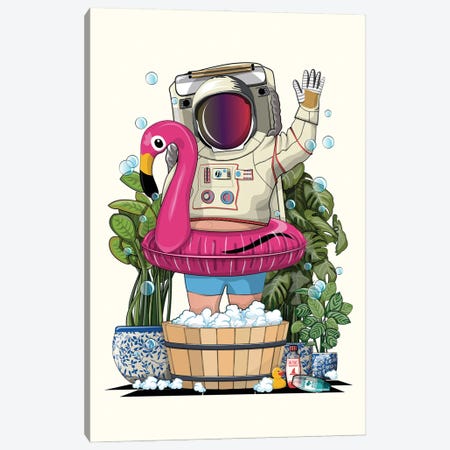 Space Astronaut In Foot Bath Canvas Print #WYD349} by WyattDesign Art Print