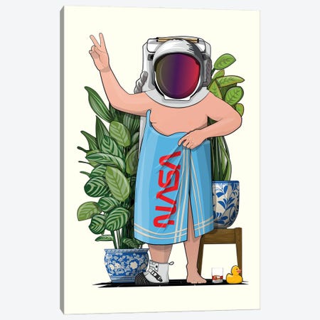 Space Astronaut In Bath Towel Canvas Print #WYD350} by WyattDesign Canvas Art
