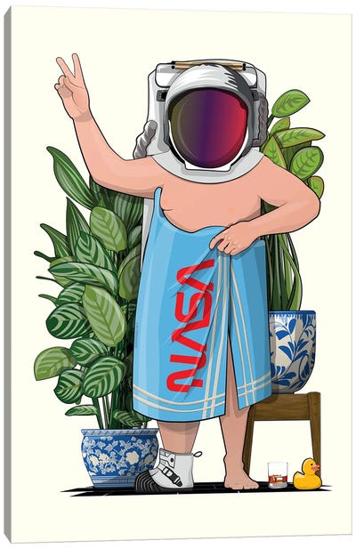 Space Astronaut In Bath Towel Canvas Art Print - Crude Humor Art