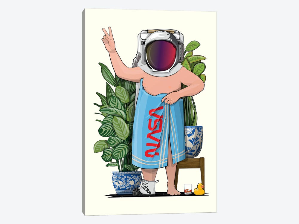 Space Astronaut In Bath Towel by WyattDesign 1-piece Canvas Print
