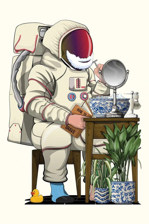 Space Astronaut Shaving In Bathroom