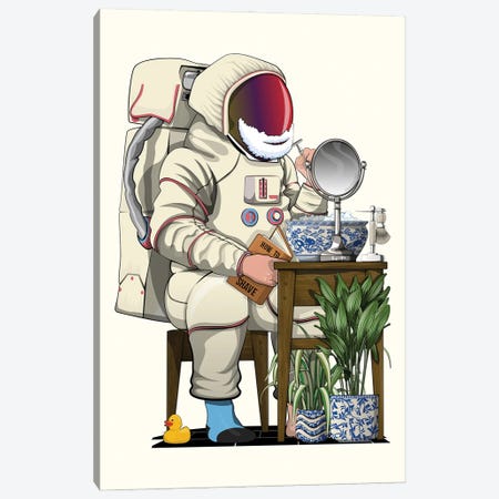 Space Astronaut Shaving In Bathroom Canvas Print #WYD351} by WyattDesign Canvas Art