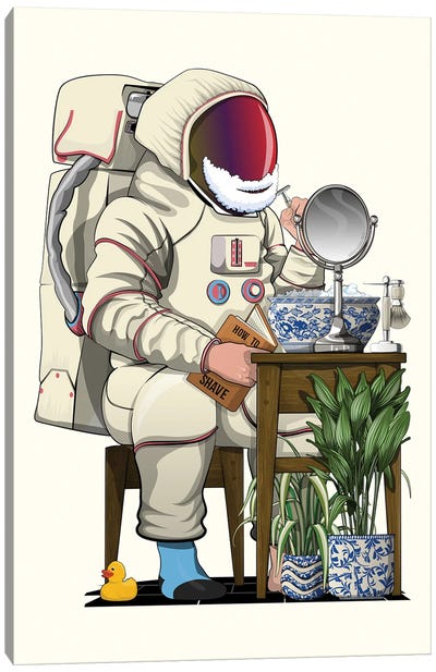 Space Astronaut Shaving In Bathroom Canvas Art Print - WyattDesign