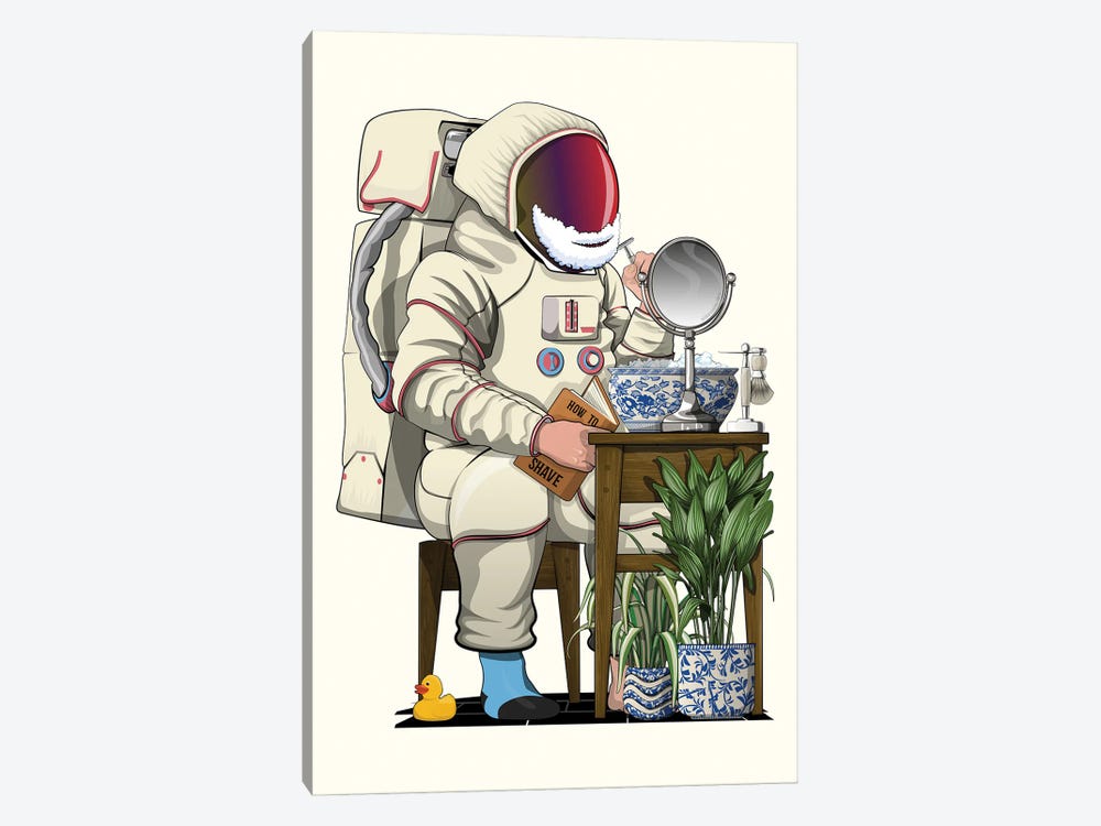 Space Astronaut Shaving In Bathroom by WyattDesign 1-piece Canvas Artwork