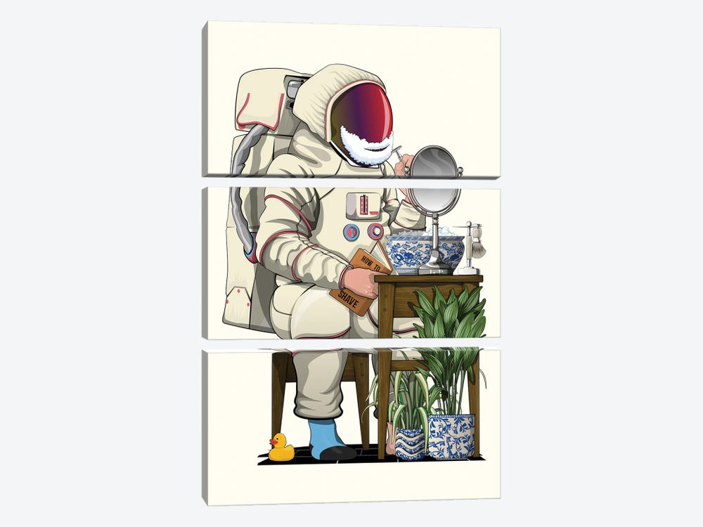 Space Astronaut Shaving In Bathroom by WyattDesign 3-piece Canvas Artwork