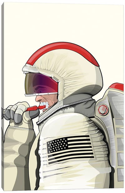 Space Astronaut Cleaning Teeth Canvas Art Print - WyattDesign